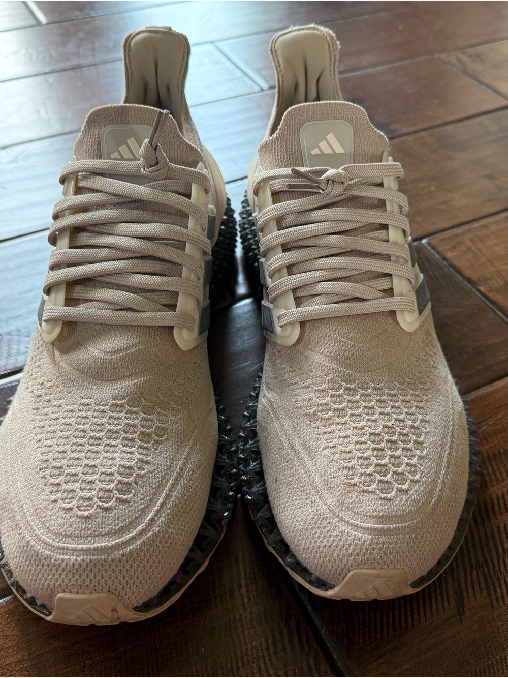 adidas Men’s Knit Sneakers in Light Beige with Gray 4D Midsole - Picture 2 of 7